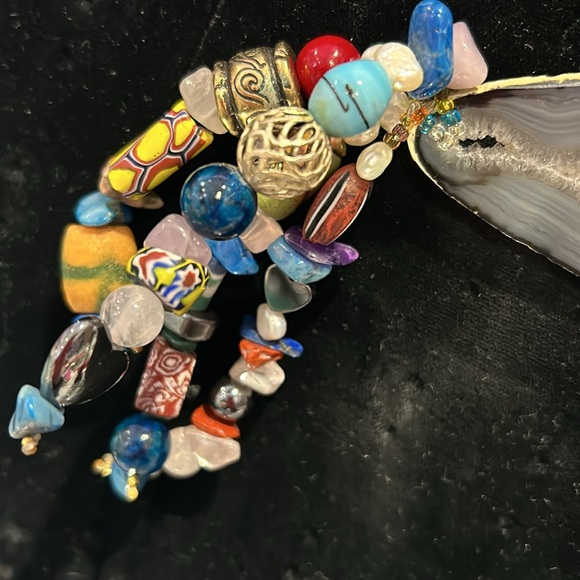 Vintage Artisan Quartz Sliced Stone & Beads Brooch-Boutique - Picture 4 of 9